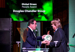LOS ANGELES, CA - FEBRUARY 22: Filmmaker Oliver Stone and honoree Douglas Stoup speak onstage during the 14th Annual Global Green Pre Oscar Party at TAO Hollywood on February 22, 2017 in Los Angeles, California. (Photo by Frazer Harrison/Getty Images for Global Green)